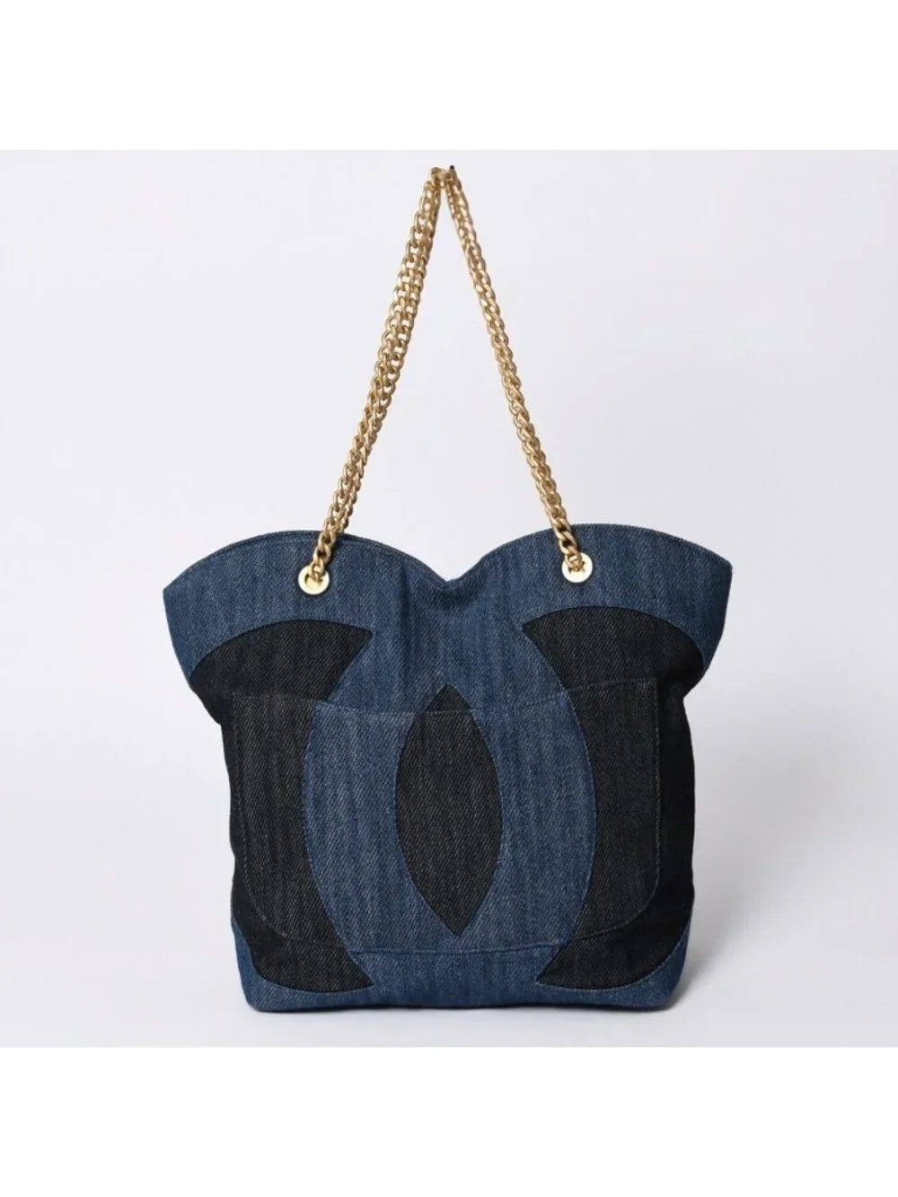 Chanel Chain Tote Bag Base CC Logo Denim Indigo Blue
